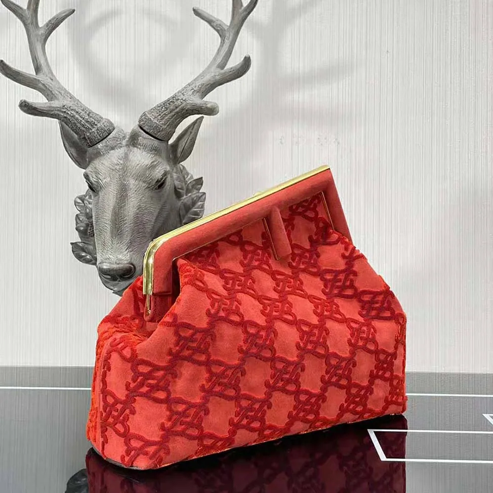 Fendi First Medium Red Suede Bag for Women in Red Fendi First Medium Red Suede Bag for Women in Red