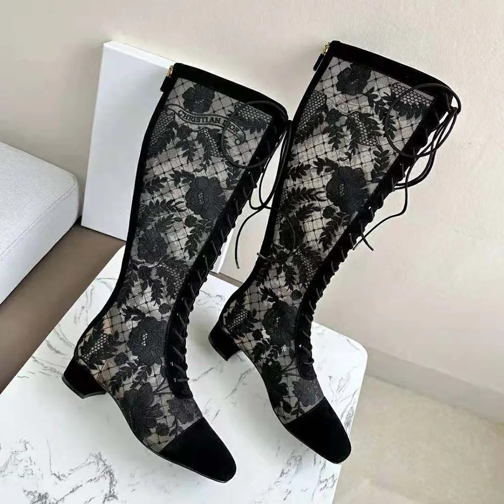 Dior Naughtily-d Ankle Boot Black Transparent Mesh and Suede Embroidered with Dior Roses Motif for Women Dior Naughtily-d Ankle Boot Black Transparent Mesh and Suede Embroidered with Dior Roses Motif for Women