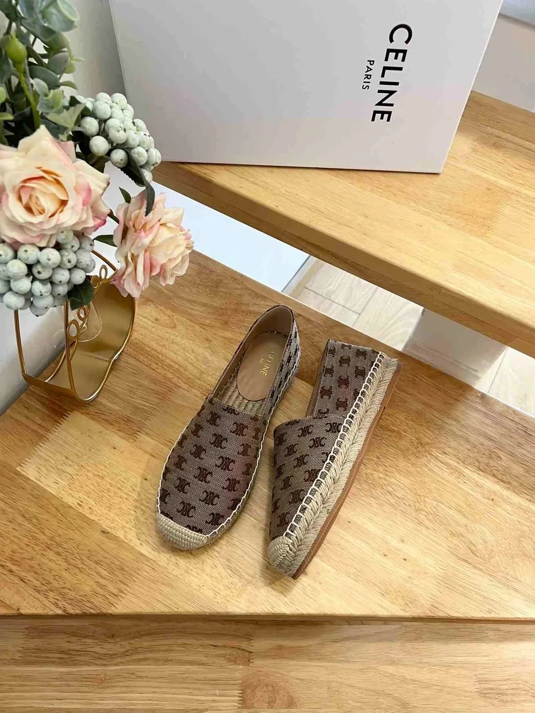 Celine Flat Espadrille With Triomphe In Triomphe Canvas Brown