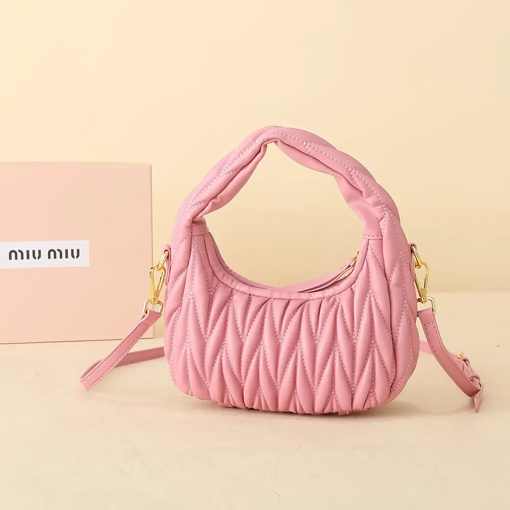 Miu Miu Wander Matelassé Nappa Leather Hobo Bag for Women in Pink