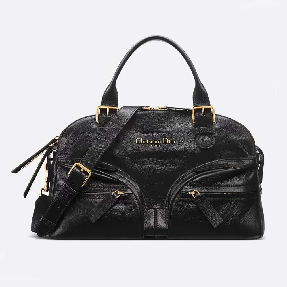 Dior Medium Grand Tour Bowling Bag Black Crinkled Calfskin for Women Dior Medium Grand Tour Bowling Bag Black Crinkled Calfskin for Women