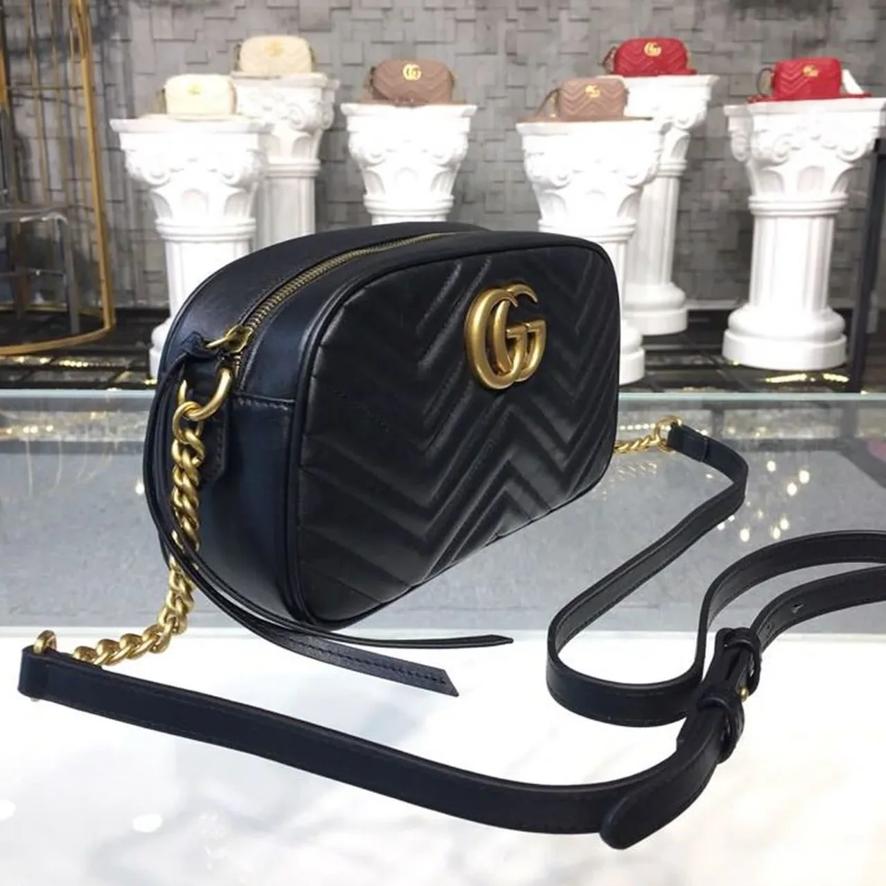 Gucci GG Marmont Small Matelassé Shoulder Bag Black Matelassé Chevron /