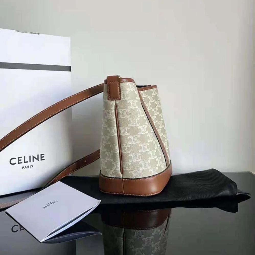 Celine Small Bucket Cuir Triomphe in Triomphe Canvas and Calfskin for Women