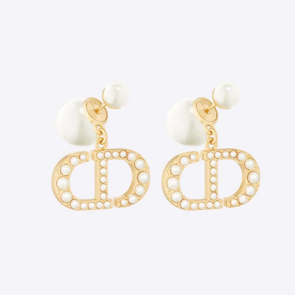 Dior Tribales Earrings Gold-Finish Metal and White Resin Pearls for Women Dior Tribales Earrings Gold-Finish Metal and White Resin Pearls for Women