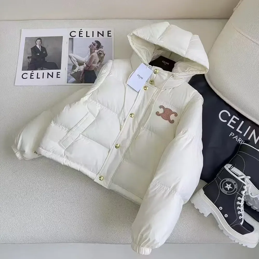 Celine Triomphe Cropped Down Jacket in Lightweight Nylon for Women in White