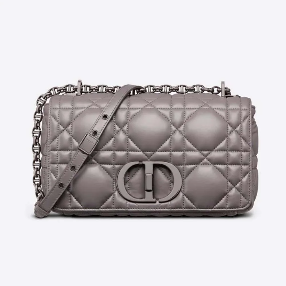 Dior Medium Dior Caro Bag Steel Gray Quilted Macrocannage Calfskin for Women