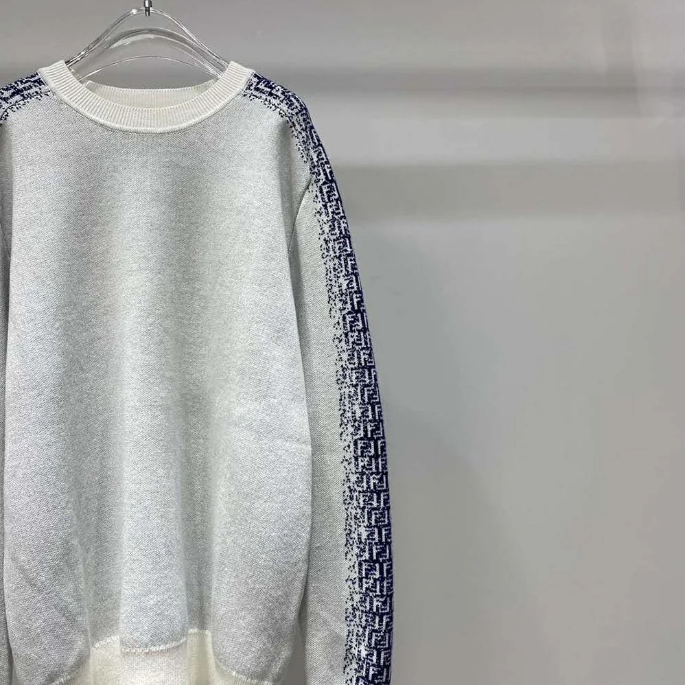 Fendi White Cotton Sweater with an FF Motif for Men Fendi White Cotton Sweater with an FF Motif for Men