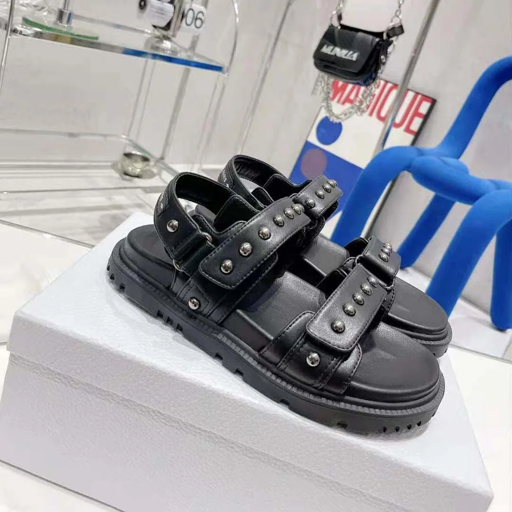 Dior Dioract Sandal Black Lambskin and Silver for Women in Finish Rivets Dior Dioract Sandal Black Lambskin and Silver for Women in Finish Rivets
