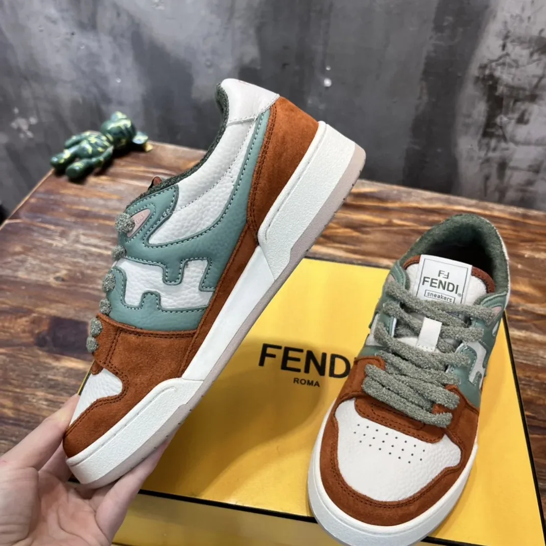 Fendi FD Fendi Match Low Tops Sneakers Brown And Green Fendi FD Fendi Match Low Tops Sneakers Brown And Green