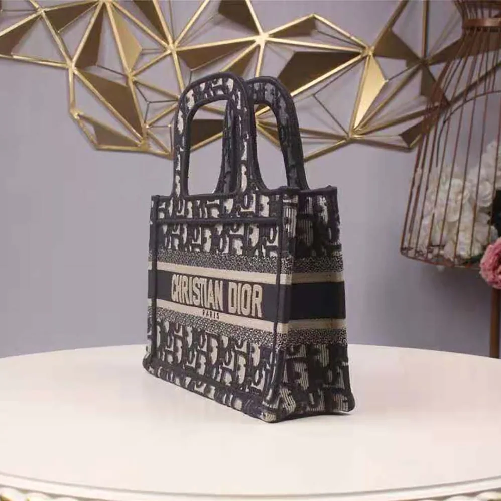 Dior Mini Dior Book Tote Blue Dior Oblique Embroidery for Women