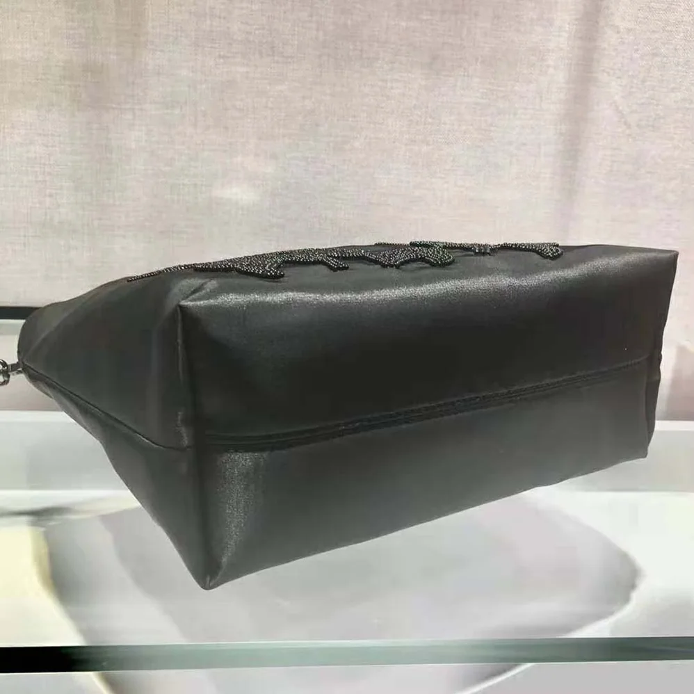 Prada Embroidered Nylon in Leather Handbag for Women in Black Prada Embroidered Nylon in Leather Handbag for Women in Black