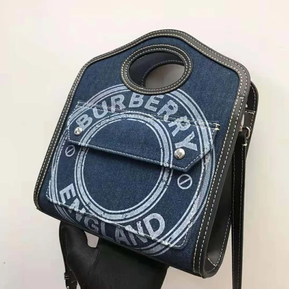 Burberry Mini Logo Graphic Denim and Leather Pocket Bag for Women
