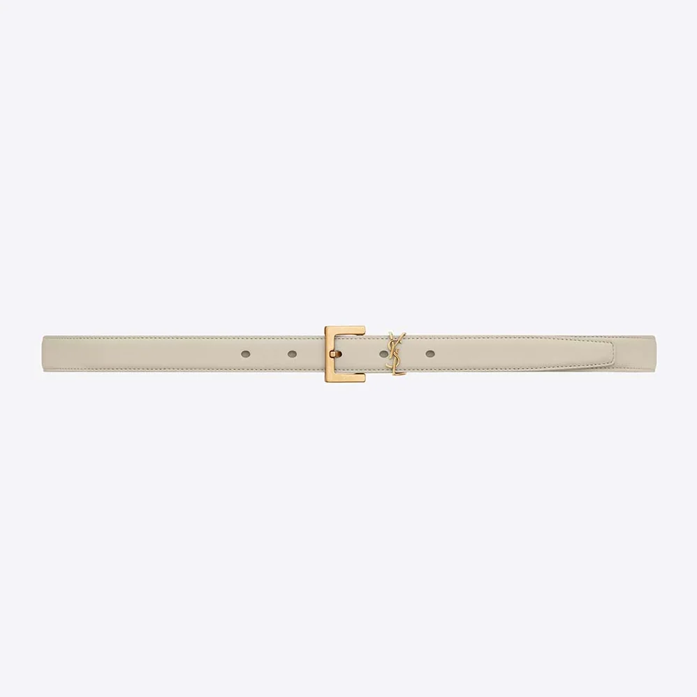 Saint Laurent YSL Cassandre Thin Belt with Square Buckle in Lacquered Leather for Women in Beige Saint Laurent YSL Cassandre Thin Belt with Square Buckle in Lacquered Leather for Women in Beige