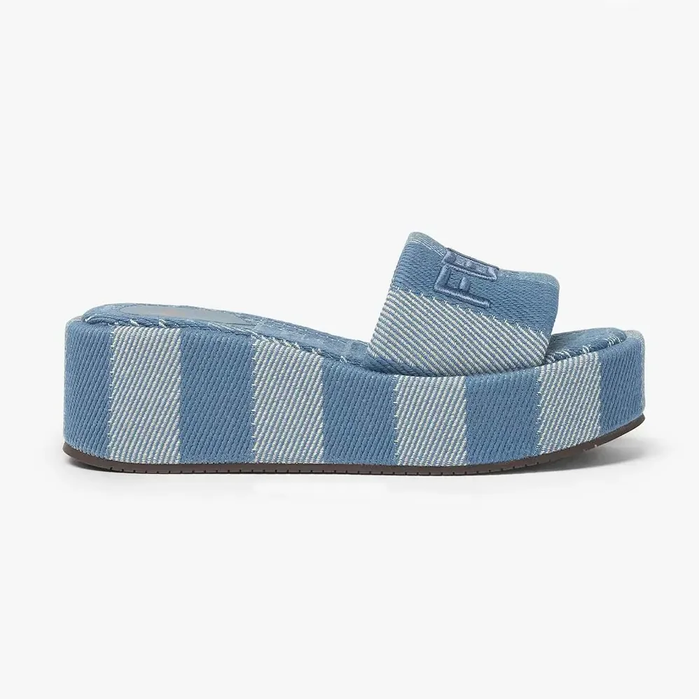 Fendi Sunshine Light Blue Denim for Women in effect Jacquard Flatform Slides