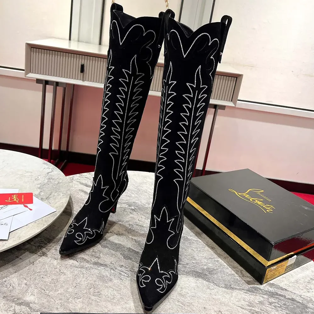 Christian Louboutin Santia Botta Strass 85 mm Low Boots Veau Velours and Strass for Women in Black