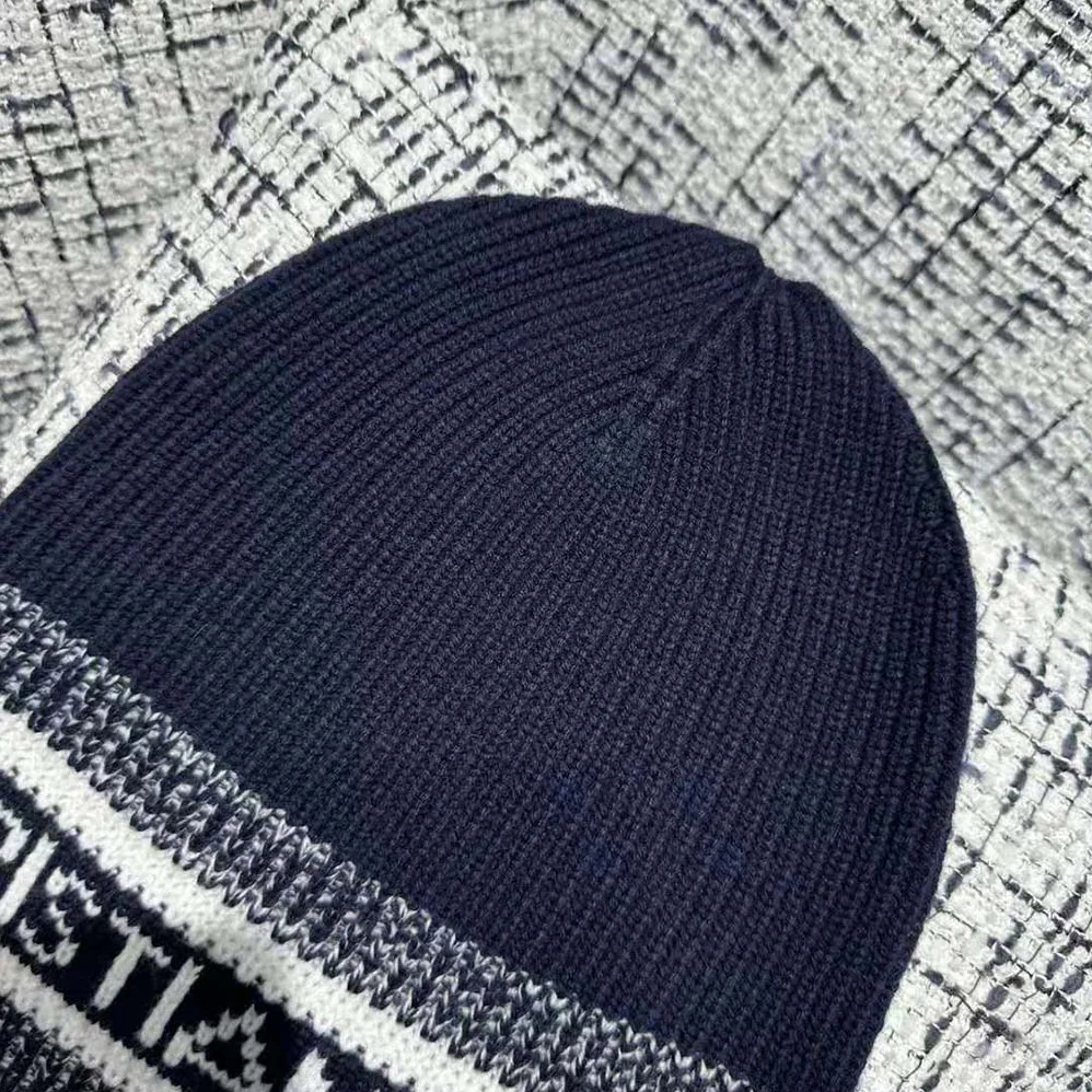 Dior D-White Beanie Black and Ivory Virgin Wool and Cashmere for Women Dior D-White Beanie Black and Ivory Virgin Wool and Cashmere for Women