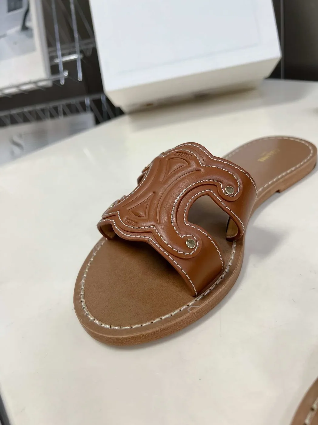 Celine Triomphe Mule Brown .04LU Celine Triomphe Mule Brown .04LU