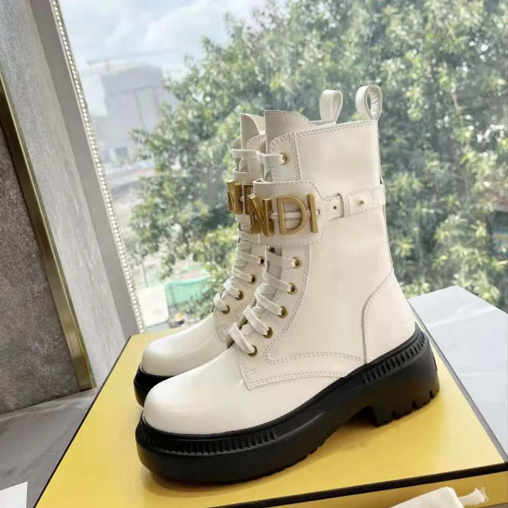 Fendi Fendigraphy White Leather Biker Boots for Women Fendi Fendigraphy White Leather Biker Boots for Women