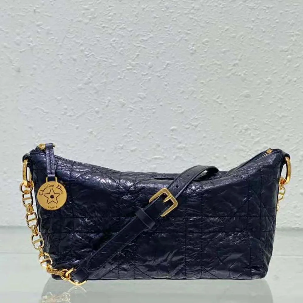 Dior Diorstar Hobo Bag with Chain Black Macrocannage Crinkled Calfskin for Women Dior Diorstar Hobo Bag with Chain Black Macrocannage Crinkled Calfskin for Women