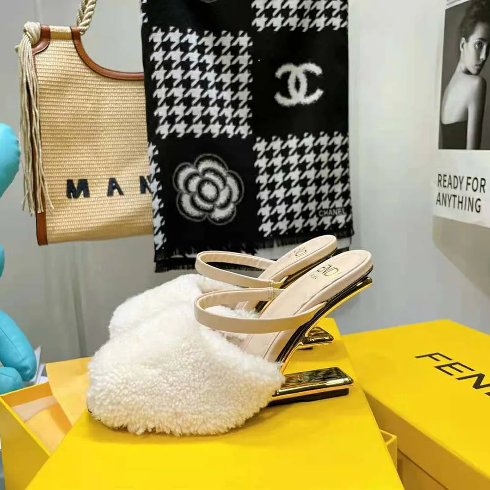 Fendi First White Sheepskin High for Women in Heeled Sandals Fendi First White Sheepskin High for Women in Heeled Sandals