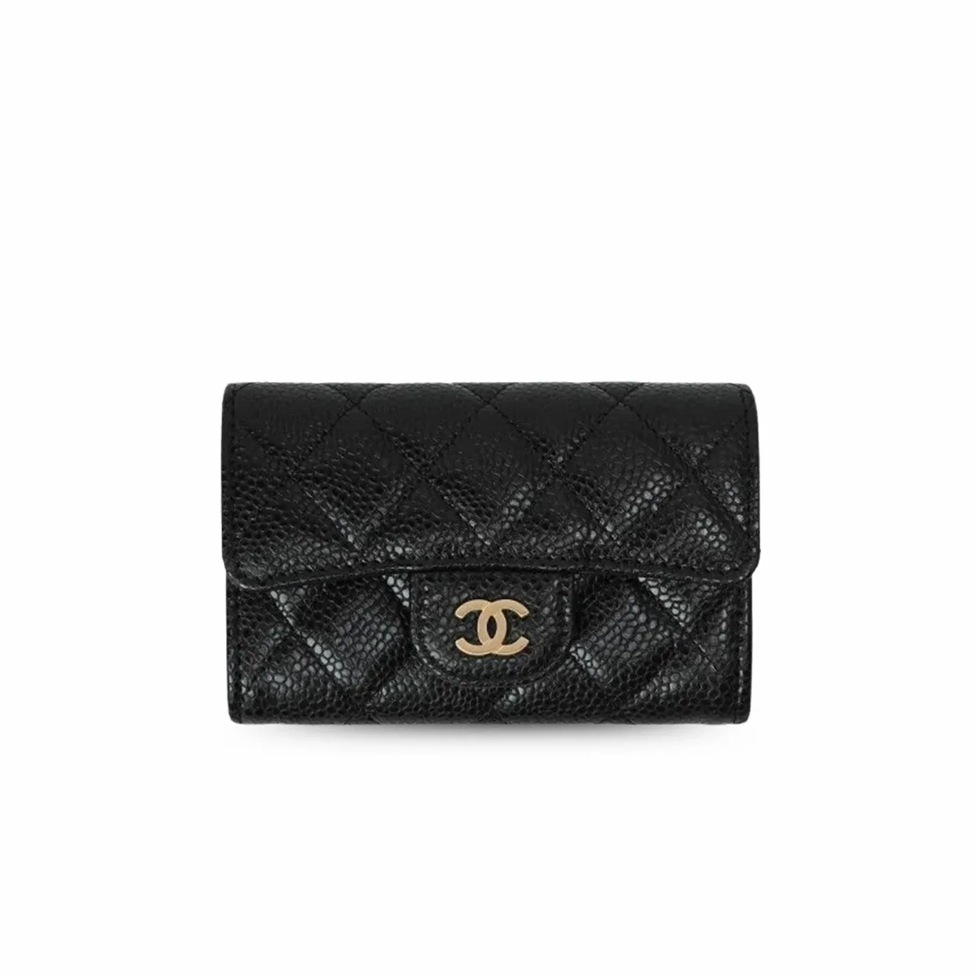 Chanel CO-CO Classic Card Holder Black Gold Hardware /