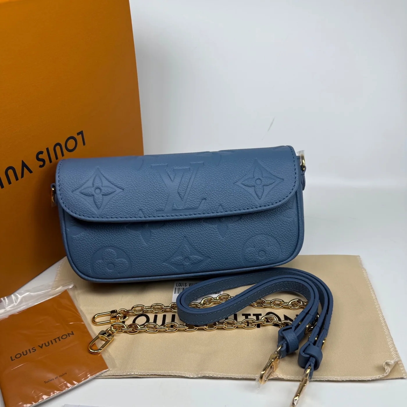 Louis Vuitton Wallet On Chain Ivy Shoulder Bag in Blue Gold Hardware