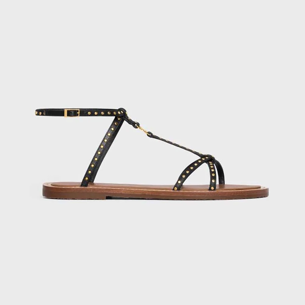Celine Taillat Flat Sandal with Studs in Calfskin – Vegetal Tanning & Studs for Women in Black Celine Taillat Flat Sandal with Studs in Calfskin – Vegetal Tanning & Studs for Women in Black