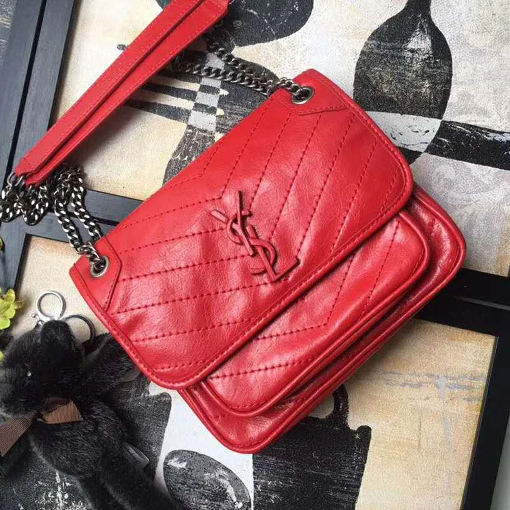 Saint Laurent YSL Niki Baby Crinkled Vintage Leather Bag for Women