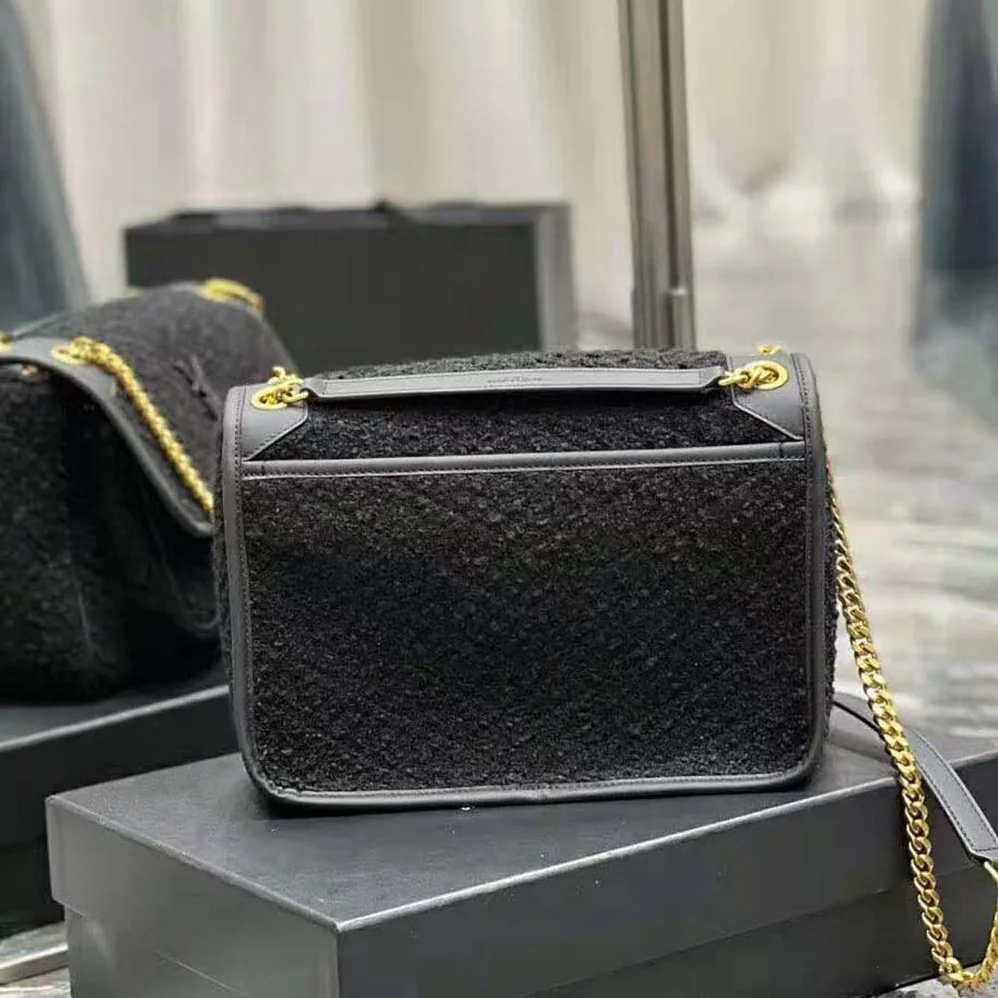 Saint Laurent YSL Niki Medium in Boucle Tweed and Smooth Leather for Women Saint Laurent YSL Niki Medium in Boucle Tweed and Smooth Leather for Women