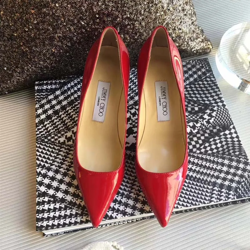 Jimmy Choo Romy 85 Patent Leather Pointy Toe Pumps Shoes for Women in Red