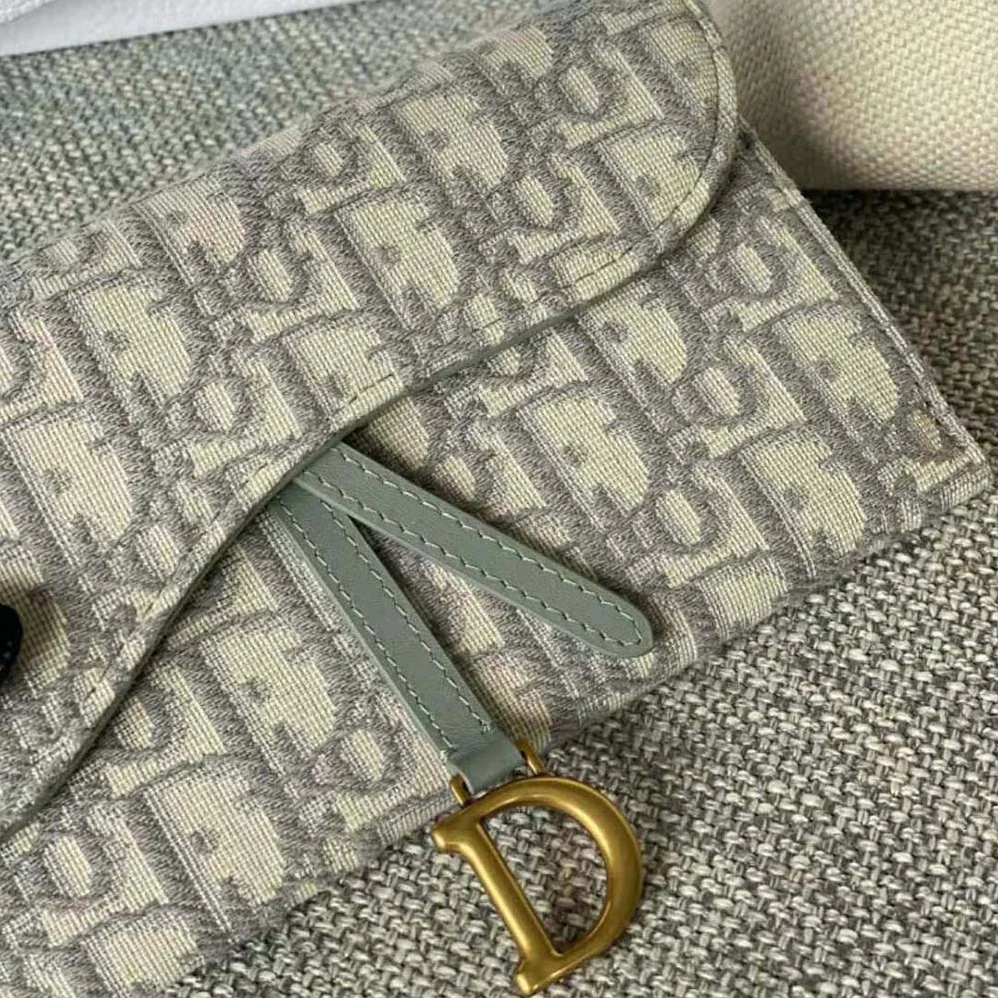 Dior Long Saddle Wallet with Chain Gray Dior Oblique Jacquard for Women