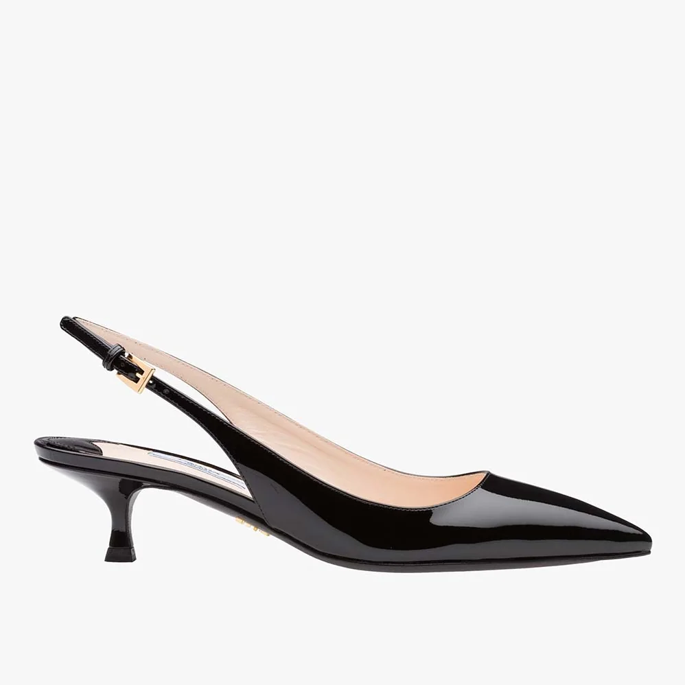 Prada Pointy Toe Slingback Pumps 45 mm Covered Heel for Women in Black Prada Pointy Toe Slingback Pumps 45 mm Covered Heel for Women in Black