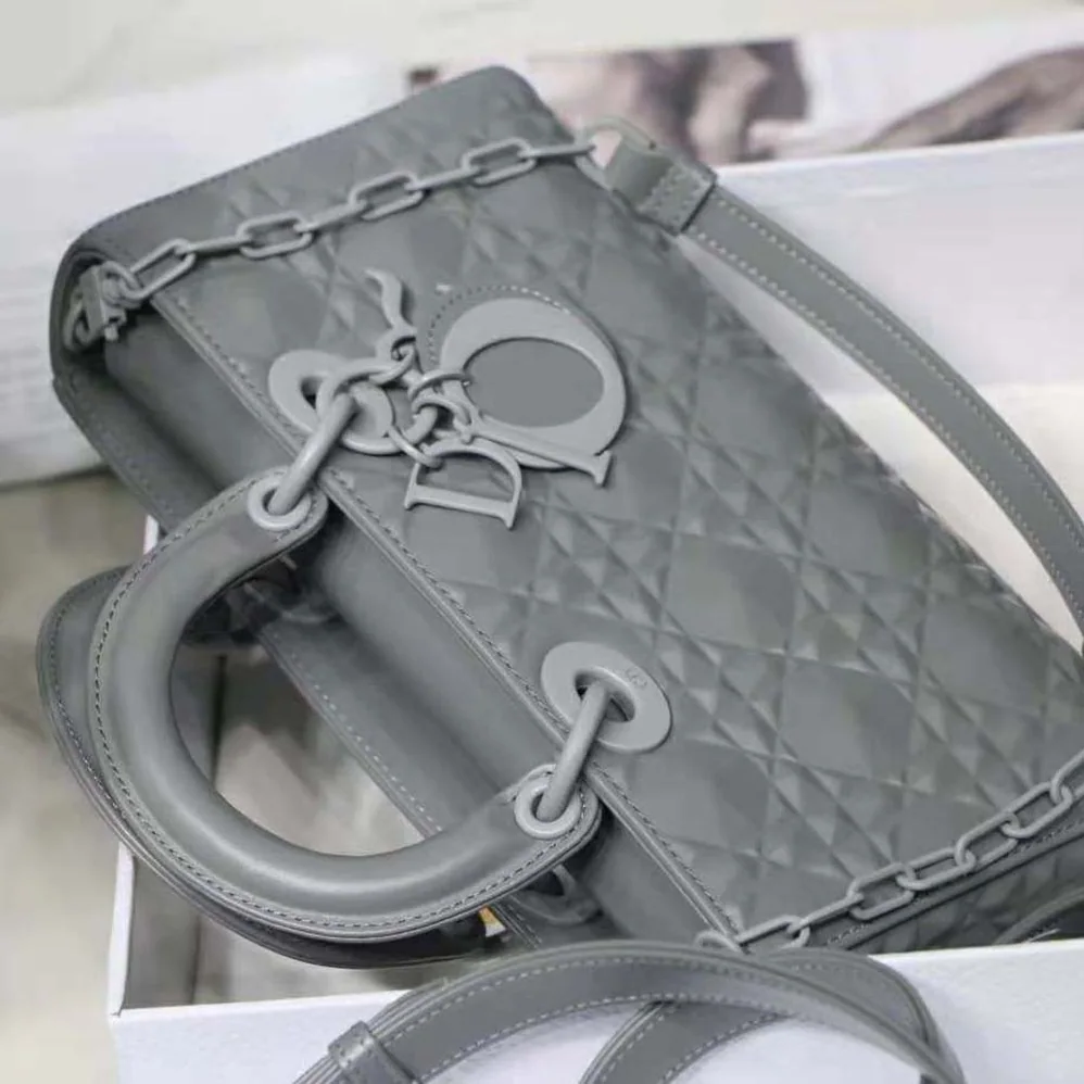 Dior Lady D-Joy Bag Gray Cannage Calfskin with Diamond Motif for Women