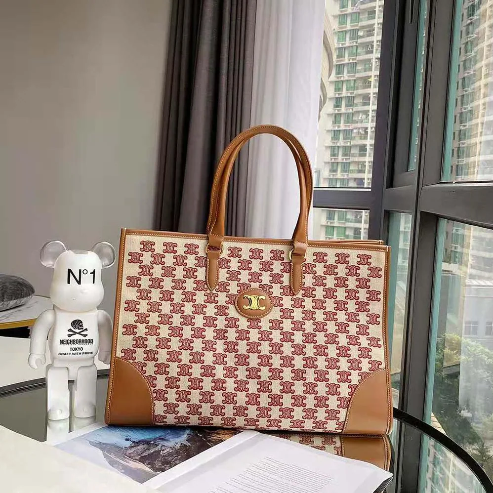 Celine Horizontal Cabas in Textile with Triomphe Embroidery for Women