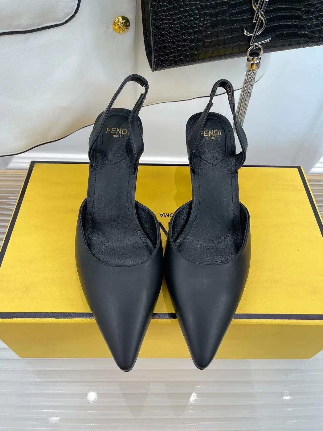 Fendi First Black High-Heeled Slingbacks 8J8367NA7F0QA1