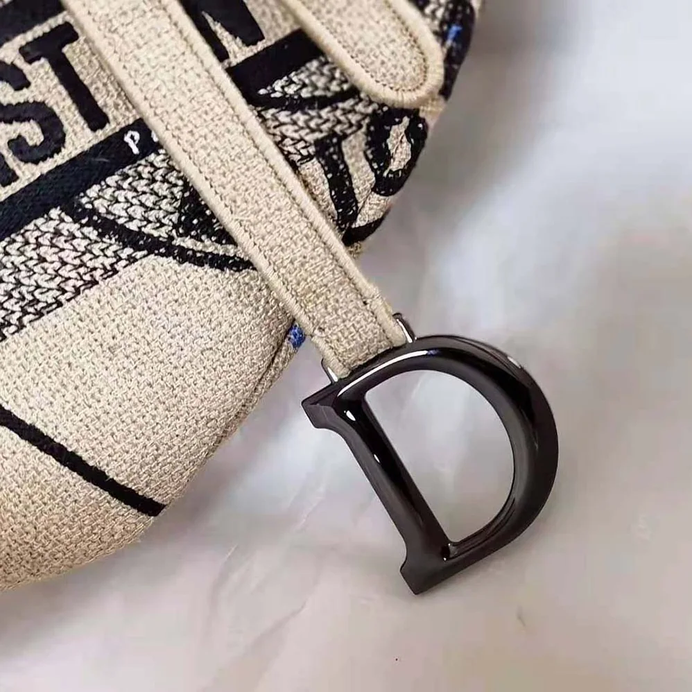 Dior Saddle Bag Beige Jute Canvas Embroidered with Dior Union Motif for Women
