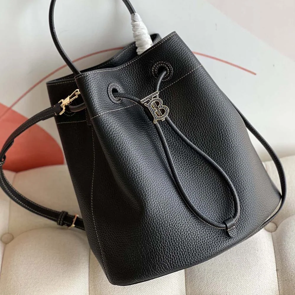 Burberry Grainy Leather Small TB Bucket Bag for Women in Black Burberry Grainy Leather Small TB Bucket Bag for Women in Black