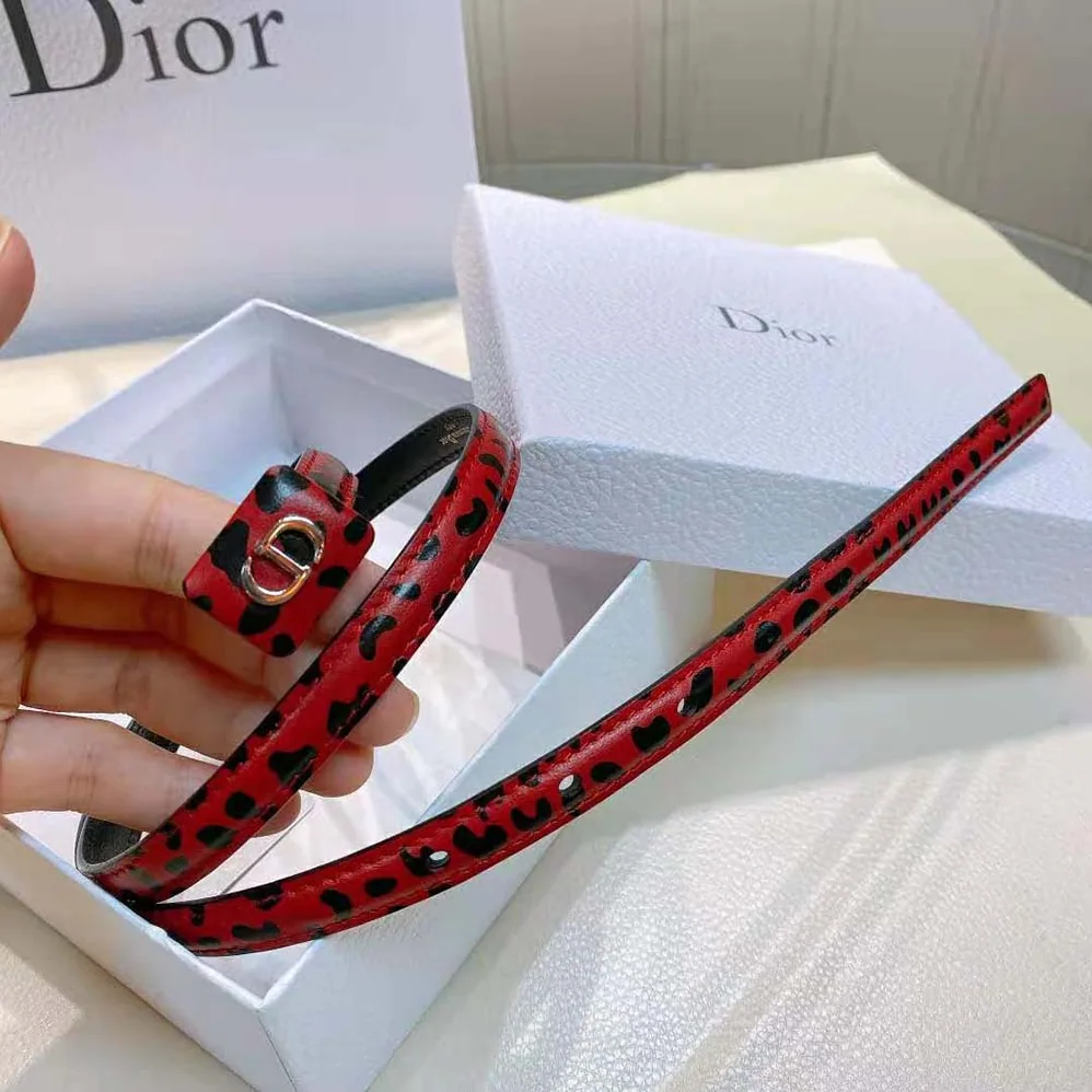 Dior Bobby Belt Fuchsia and Black D-Leopard Print Smooth Calfskin-12 MM for Women
