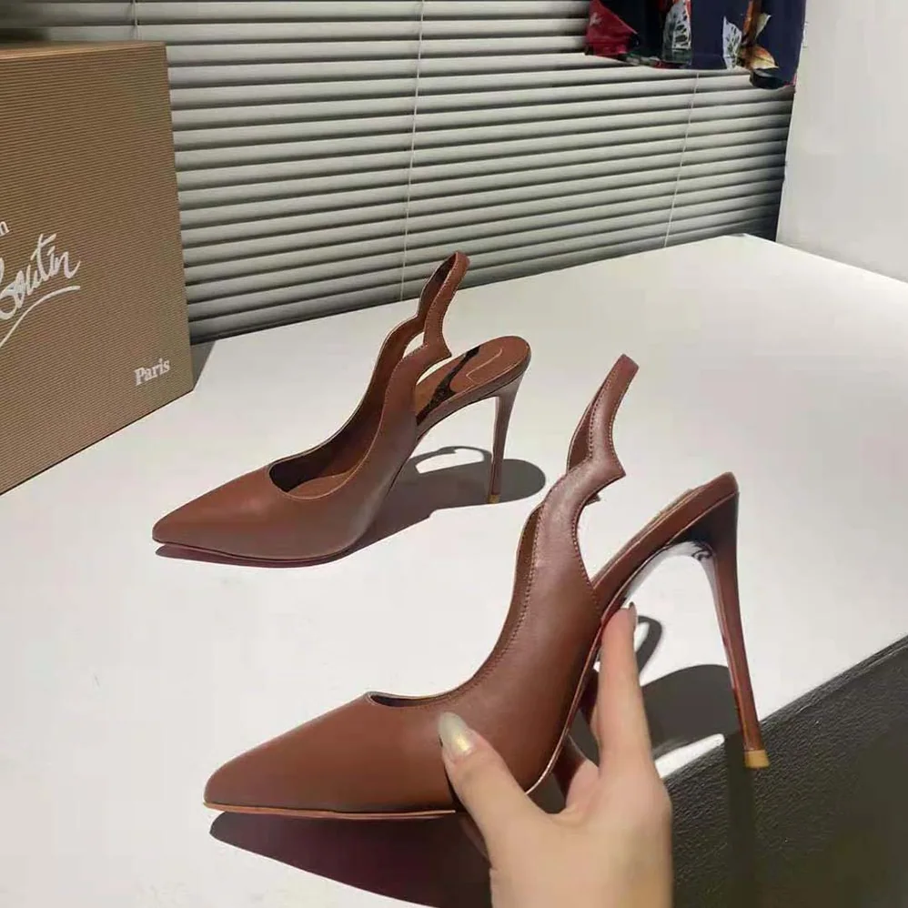 Christian Louboutin Hot Chick Sling 100 mm Heel Height for Women in Tan Christian Louboutin Hot Chick Sling 100 mm Heel Height for Women in Tan