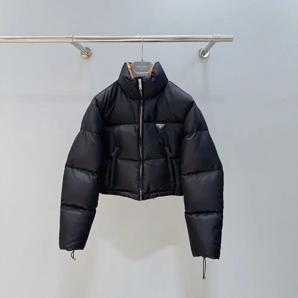 Prada Cropped Re-Nylon Down Jacket for Women in Black