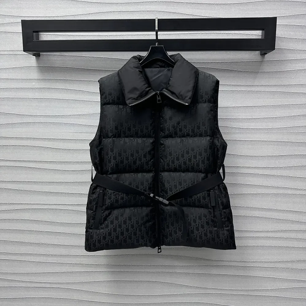 Dior DiorAlps Belted Puffer Vest Black Quilted Technical Taffeta Jacquard for Men