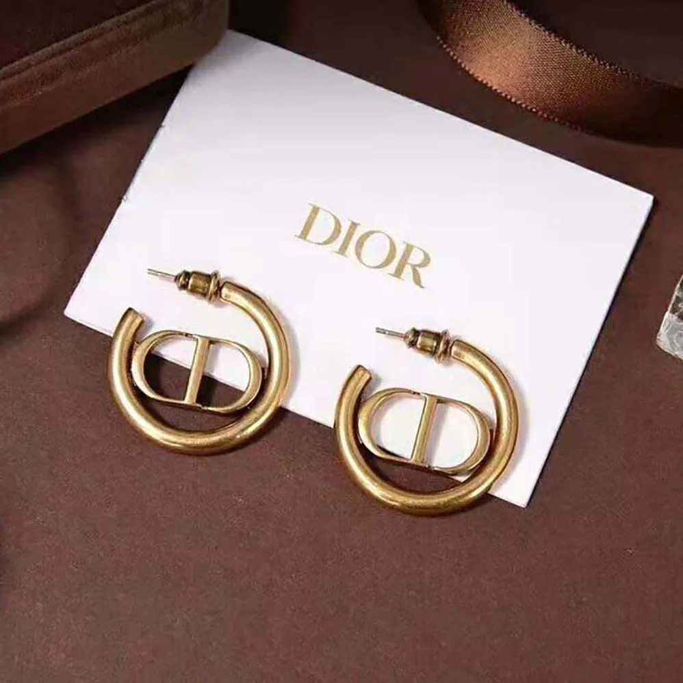 Dior 30 Montaigne Hoop Earrings Antique Gold for Women in Finish Metal