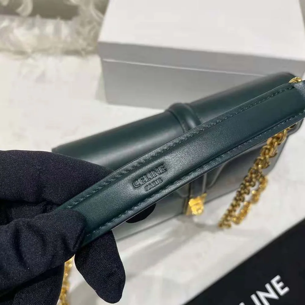 Celine Chain Bag 16 in Satinated Calfskin for Women in Green Celine Chain Bag 16 in Satinated Calfskin for Women in Green