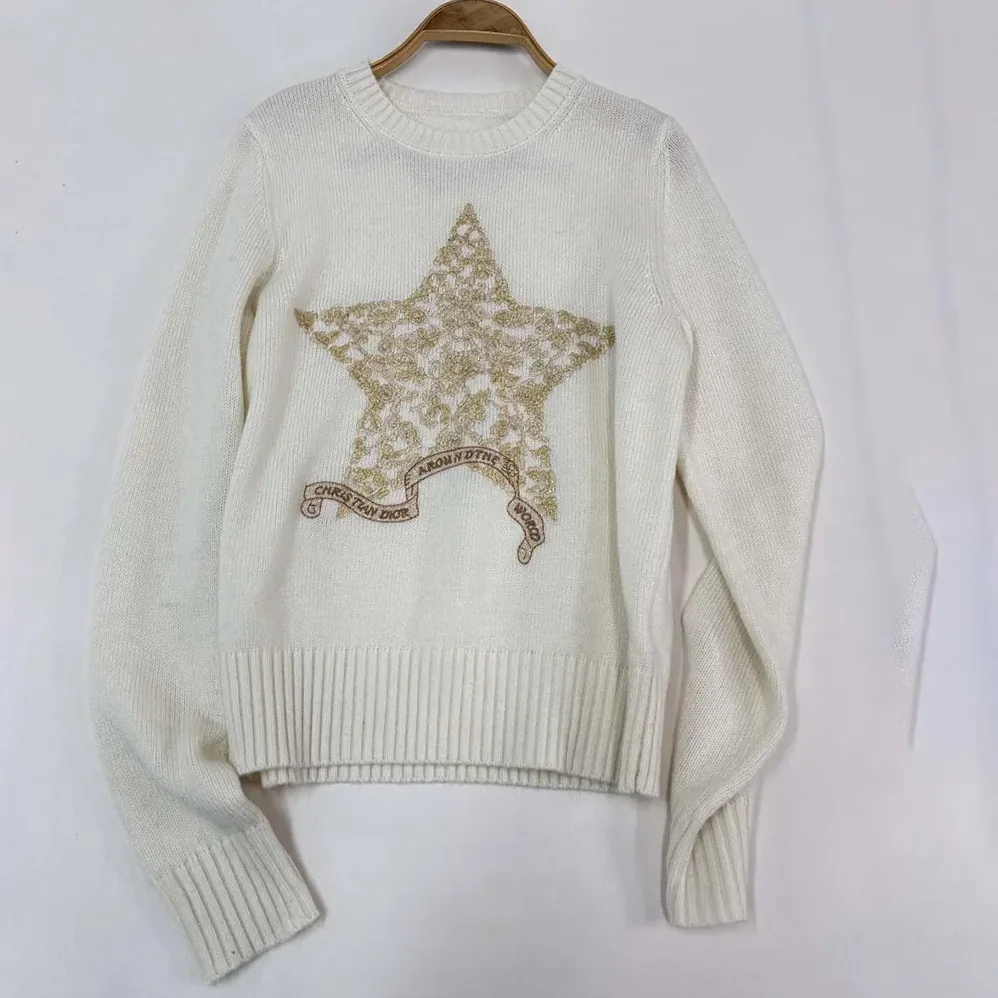 Dior Embroidered Sweater Ecru Cashmere Knit for Women Dior Embroidered Sweater Ecru Cashmere Knit for Women