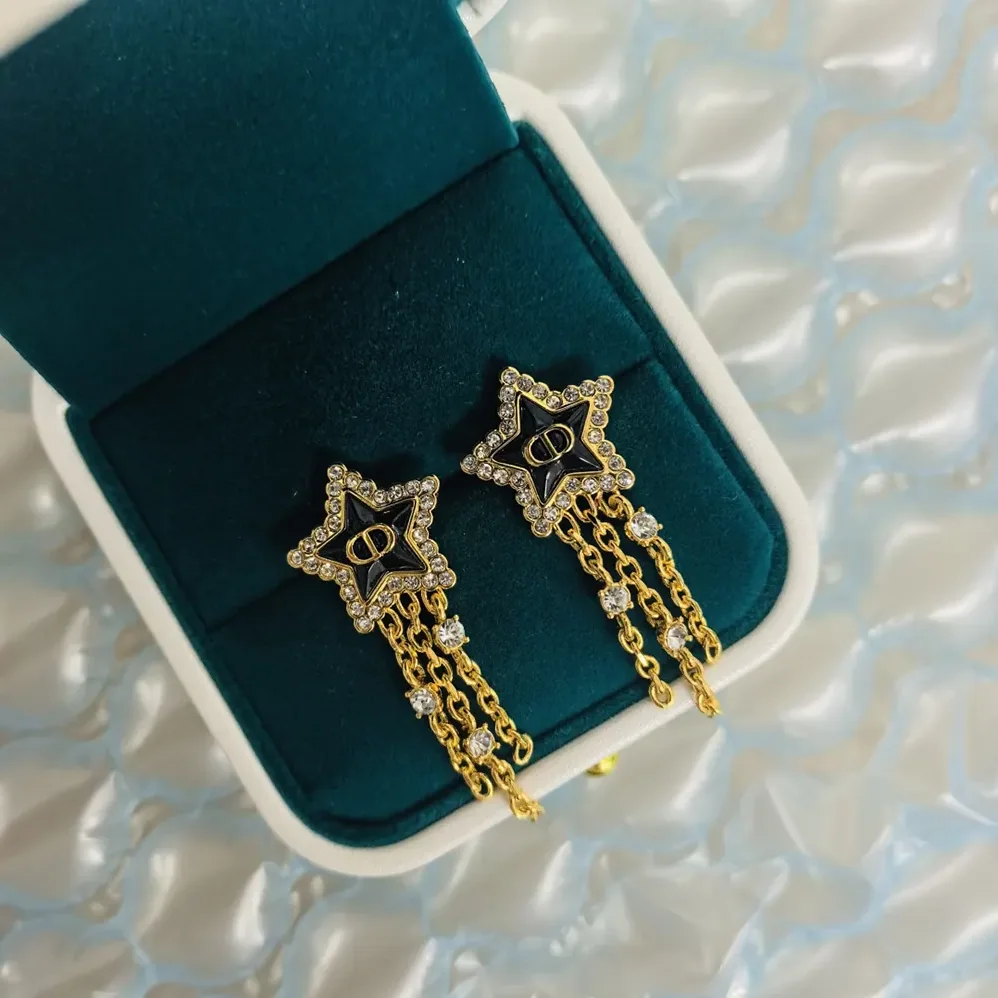 Dior Petit CD Lucky Baroque Earrings Gold-Finish Metal Silver-Tone Crystals D92B for Women Dior Petit CD Lucky Baroque Earrings Gold-Finish Metal Silver-Tone Crystals D92B for Women