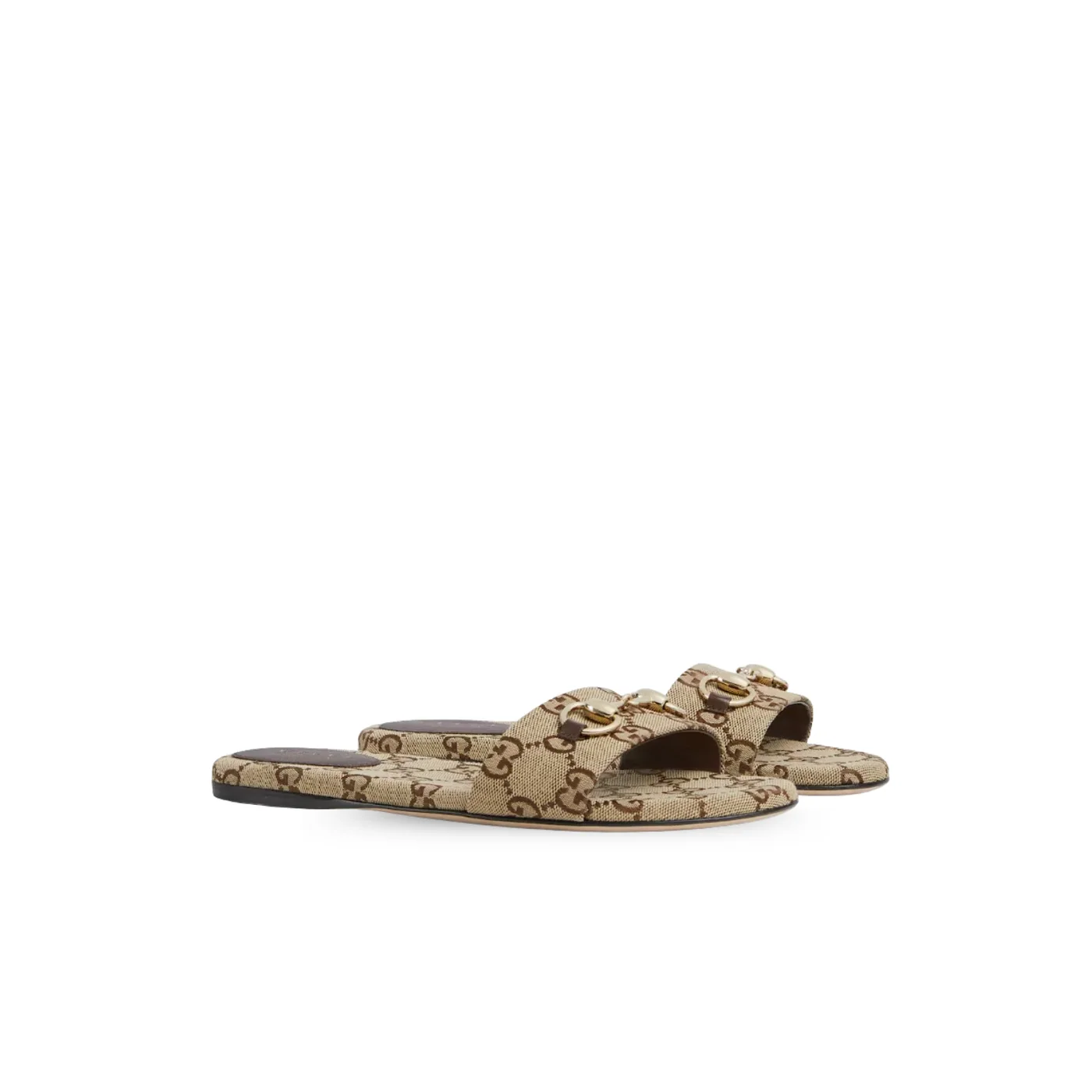 Gucci Horsebit Slide Sandals Beige in Dark Brown