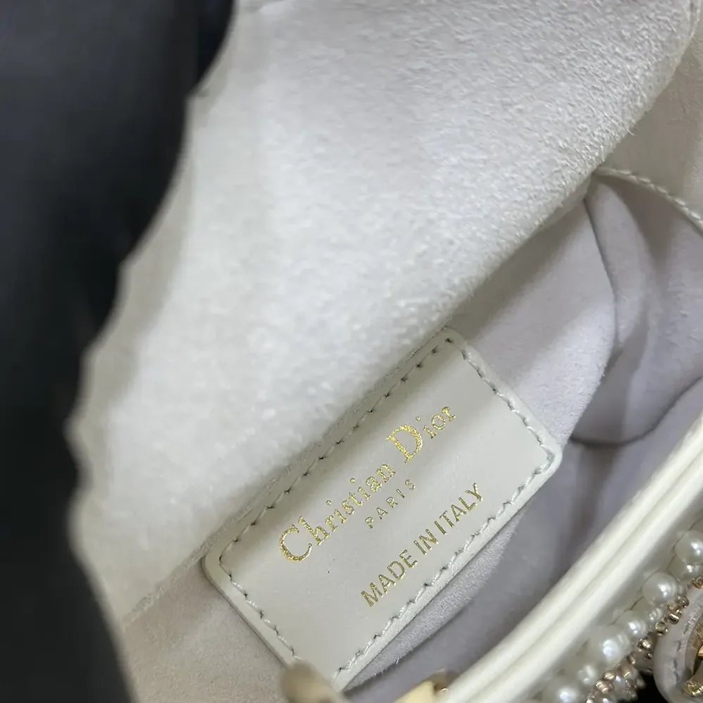 Dior Lady Dior Micro Bag Latte Cannage Lambskin with Resin Pearls for Women Dior Lady Dior Micro Bag Latte Cannage Lambskin with Resin Pearls for Women