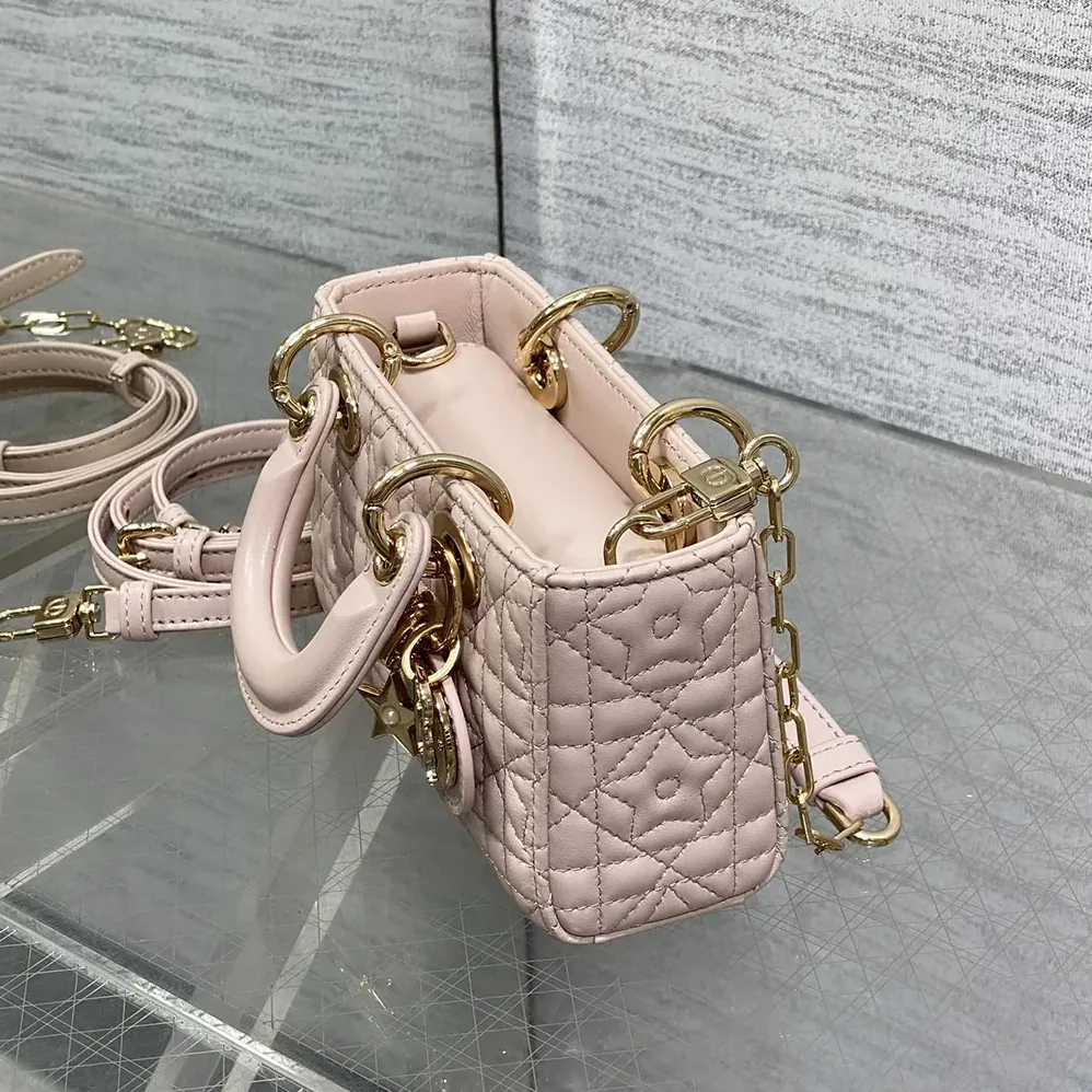 Dior Lady D-Joy Micro Bag Pink Cannage Lambskin with Star Motif for Women Dior Lady D-Joy Micro Bag Pink Cannage Lambskin with Star Motif for Women