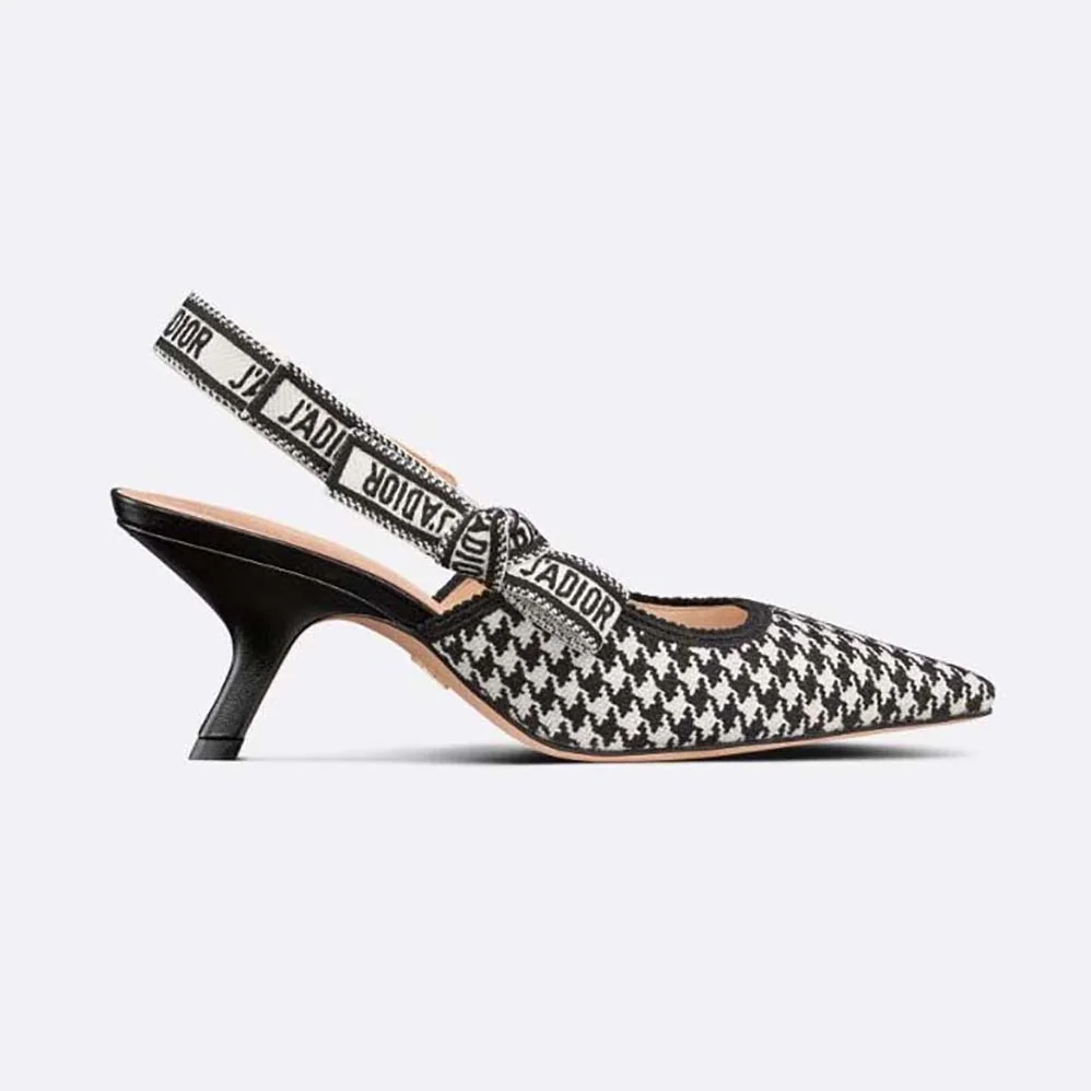 Dior J'Adior Slingback Pump Black and White Micro for Women in Houndstooth Embroidered Cotton Dior J'Adior Slingback Pump Black and White Micro for Women in Houndstooth Embroidered Cotton