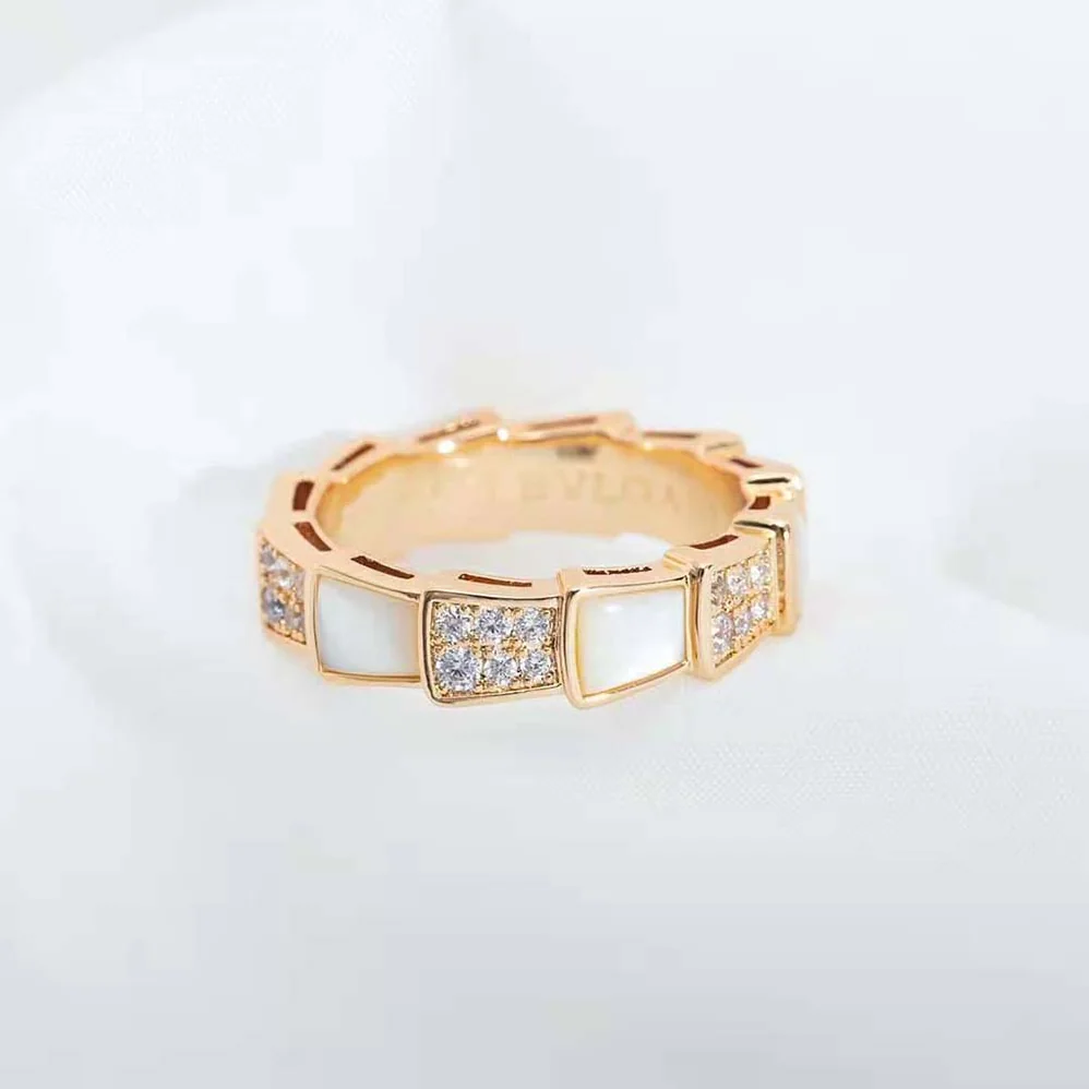 Bvlgari Serpenti Viper Band Ring in 18 KT Rose Gold for Women in White